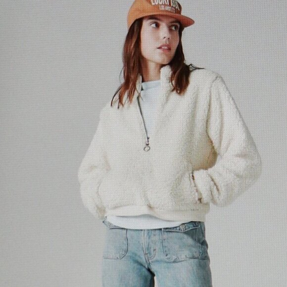 Lucky Brand Sherpa 1/2 Zip Pullover in White CapGray Size L - Picture 1 of 5